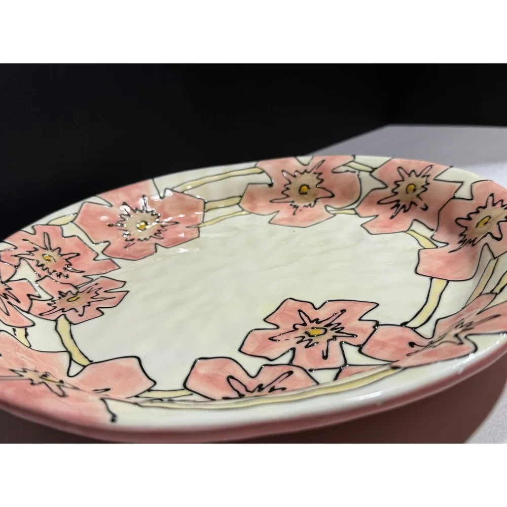 Tabletops Lifestyles Como Hand Painted Floral Dinner Plate Pink Cream Ceramic